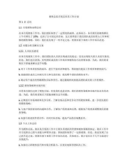 销售总监月度总结及工作计划