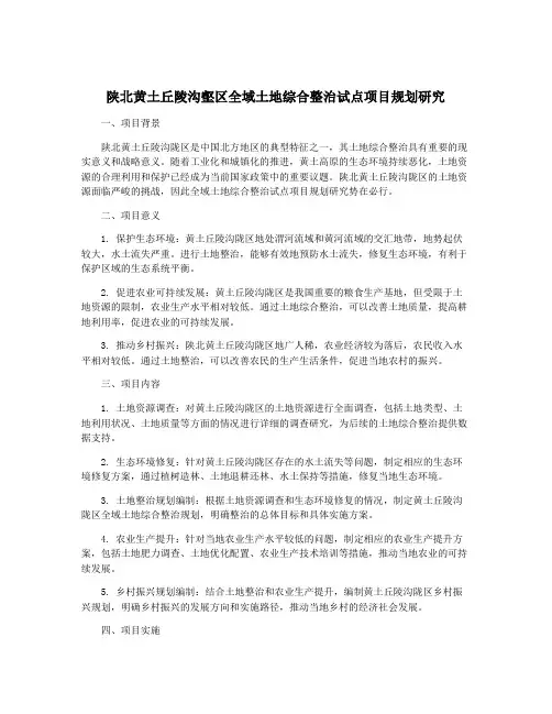 陕北黄土丘陵沟壑区全域土地综合整治试点项目规划研究