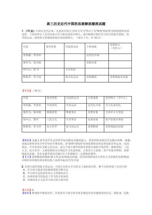 高三历史近代中国的思想解放潮流试题
