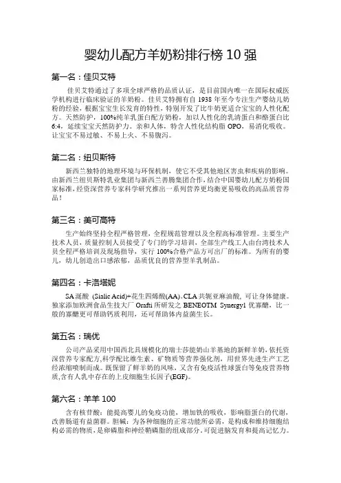 婴幼儿配方羊奶粉排行榜10强