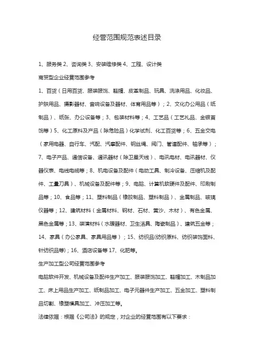 经营范围规范表述目录