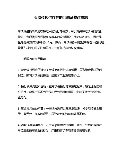 专项债拨付存在的问题及整改措施