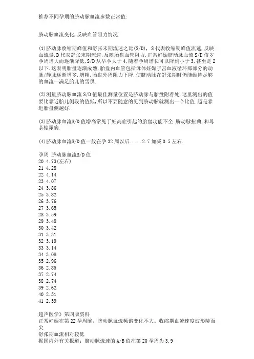 脐动脉血流参数正常值