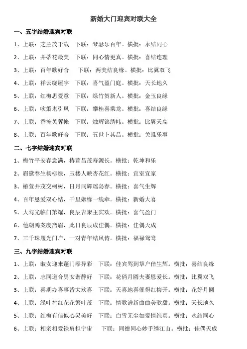 新婚大门迎宾对联大全