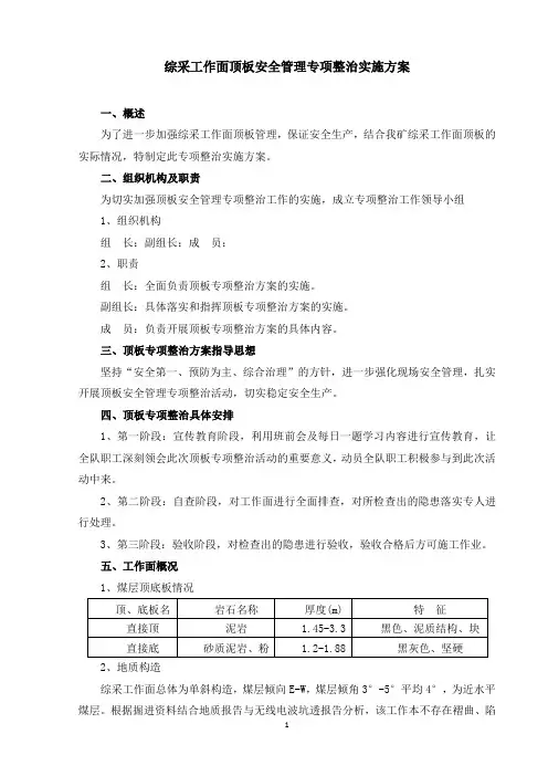 综采队顶板管理实施方案