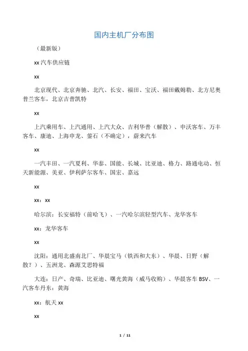 国内主机厂分布图