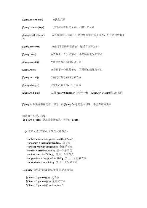 JQUERY获取元素父节点,子节点,兄弟节点及指定元素