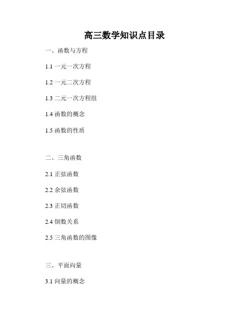 高三数学知识点目录