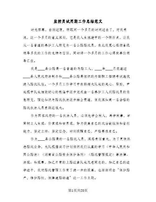 监控员试用期工作总结范文(6篇)