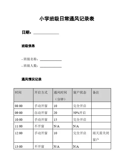 小学班级日常通风记录表