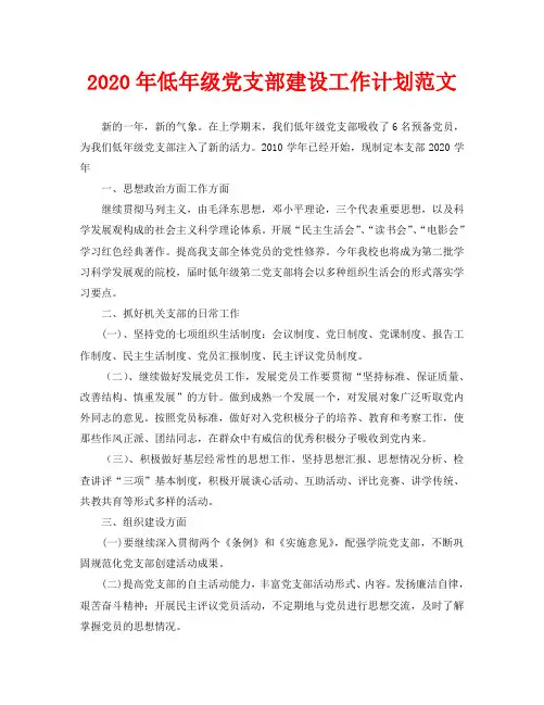 2020年低年级党支部建设工作计划范文