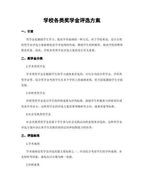 学校各类奖学金评选方案