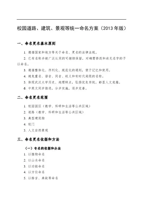 校园道路、建筑、景观等统一命名方案(版)