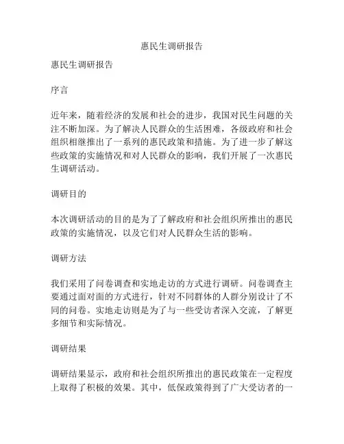 惠民生调研报告