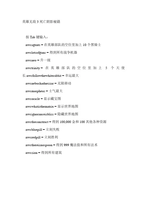 英雄无敌3死亡阴影秘籍