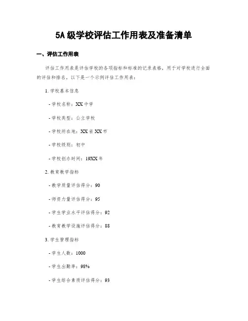 5A级学校评估工作用表及准备清单
