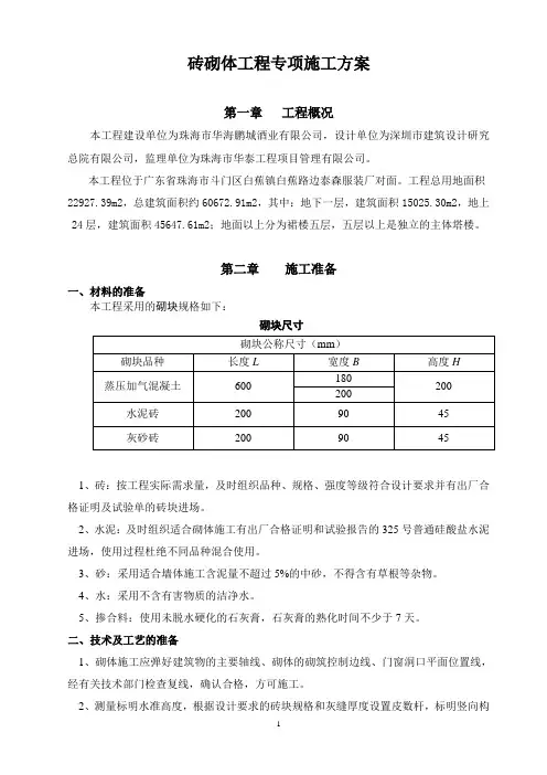 砖砌体工程专项施工方案
