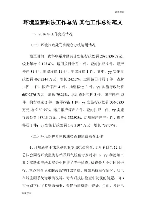 环境监察执法工作总结其他工作总结范文.doc