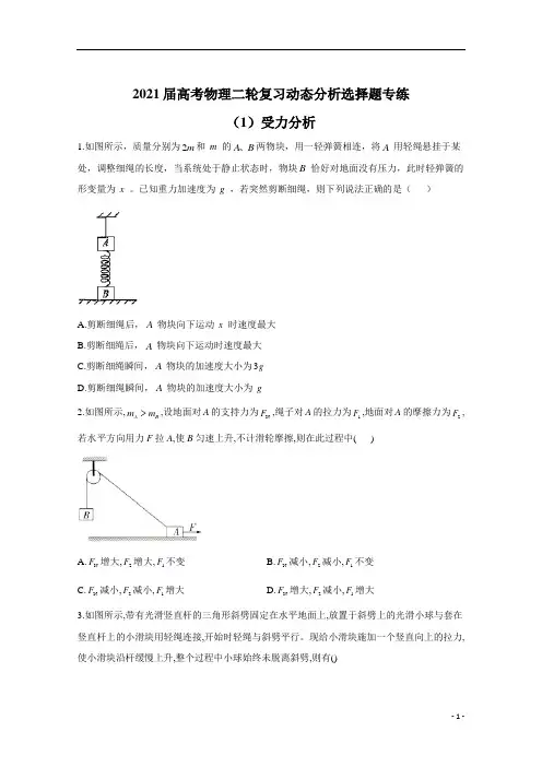 2021届高考物理人教版二轮复习 动态分析选择题 受力分析 作业(1) 含解析