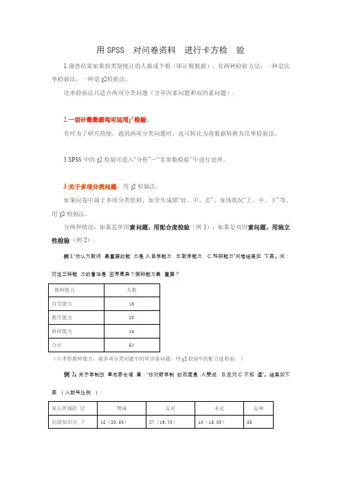 用SPSS对问卷资料进行卡方检验