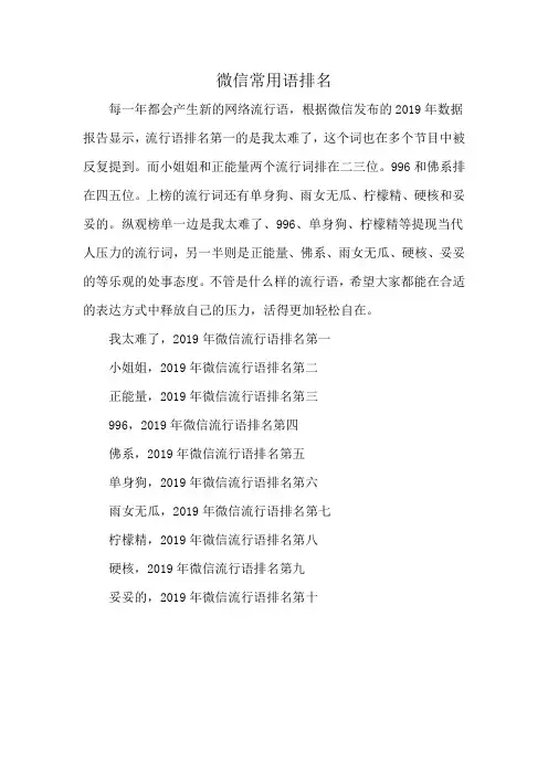 微信常用语排名