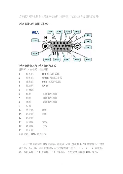 常见线缆线序-vga线接法图解-DVI线接法图解