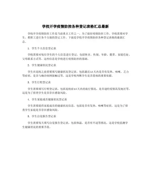 学校开学疫情防控各种登记表格汇总最新