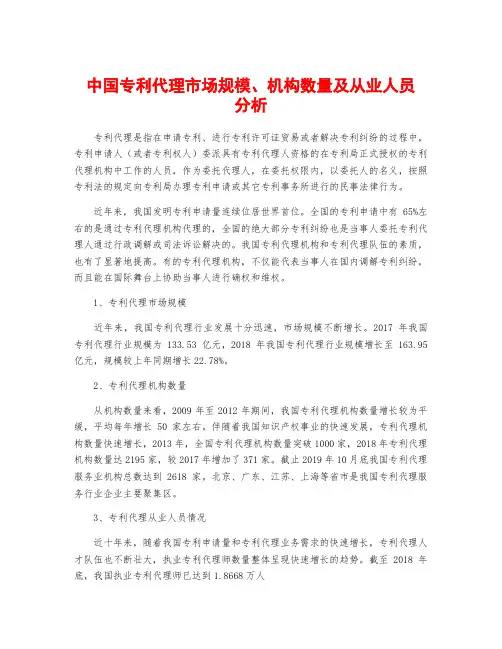 中国专利代理市场规模、机构数量及从业人员分析