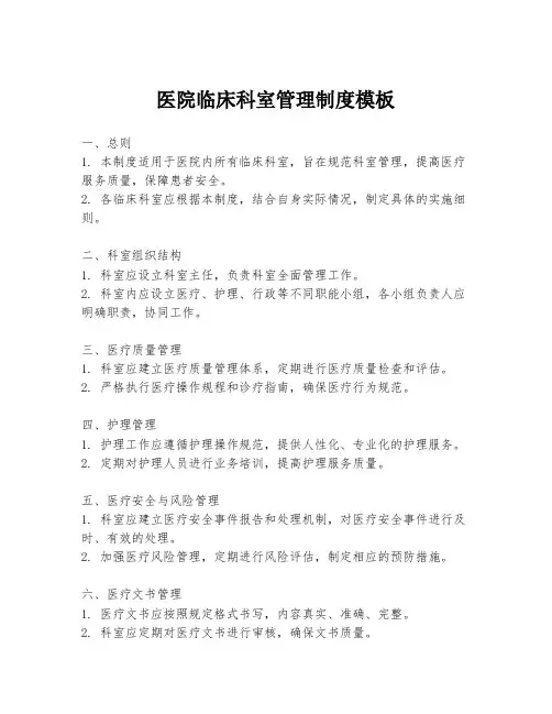 医院临床科室管理制度模板