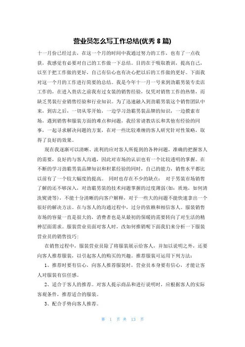 营业员怎么写工作总结(优秀8篇)