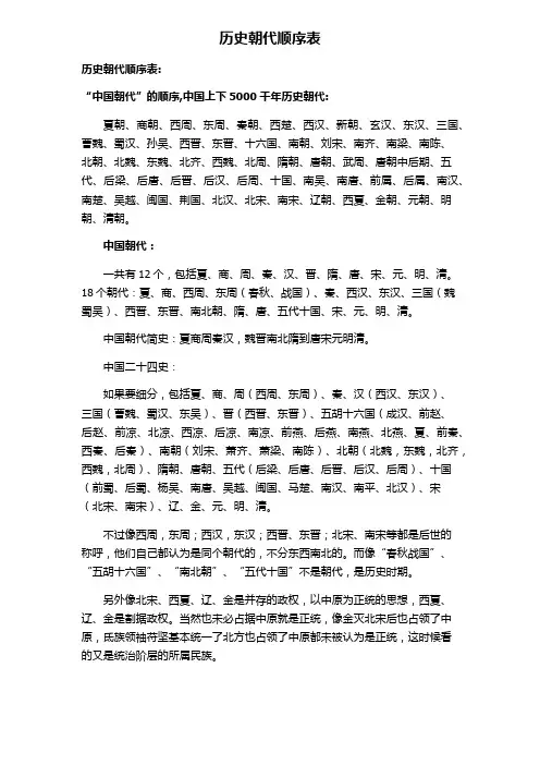历史朝代顺序表