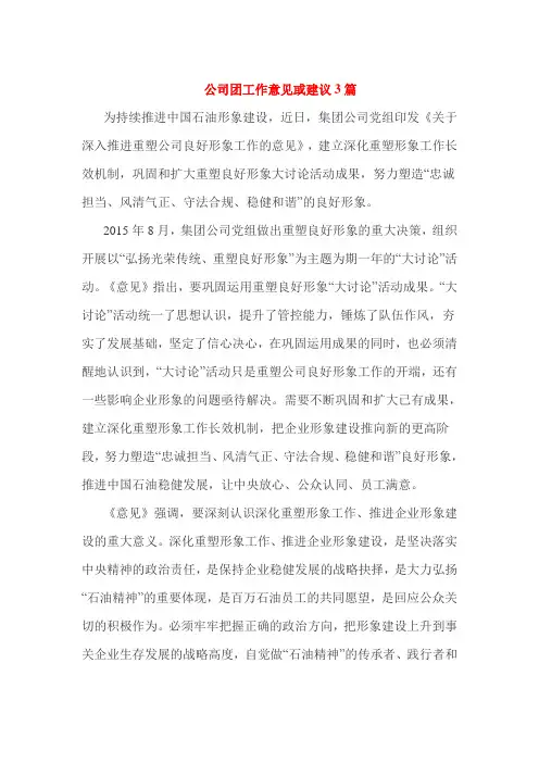 公司团工作意见或建议3篇