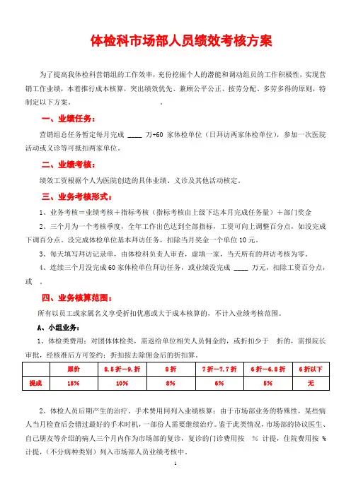 体检科市场部人员绩效考核方案