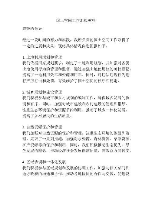 国土空间工作汇报材料