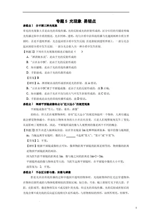 (初中物理)光现象 易错点(解析版)
