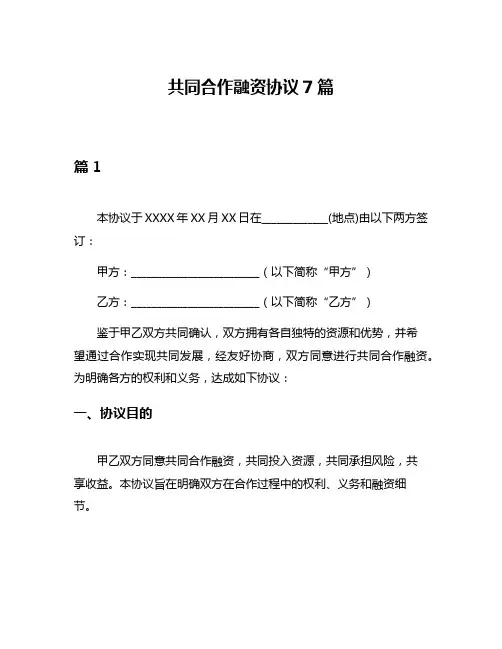 共同合作融资协议7篇