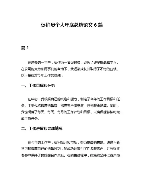 促销员个人年底总结范文6篇
