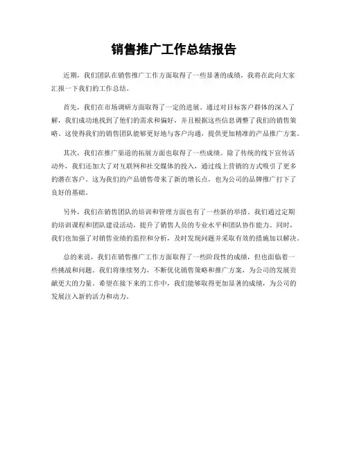销售推广工作总结报告