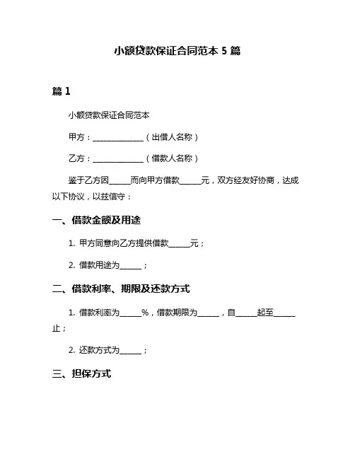 小额贷款保证合同范本5篇
