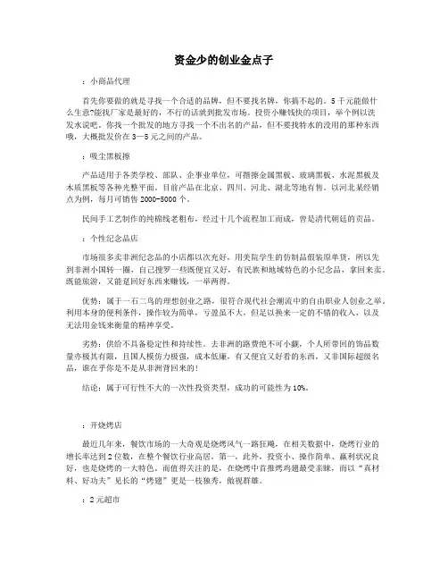 资金少的创业金点子