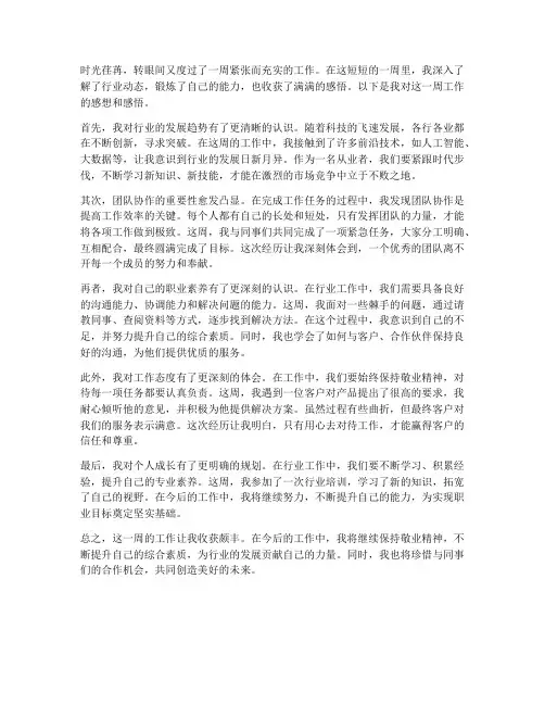 行业一周工作的感想感悟