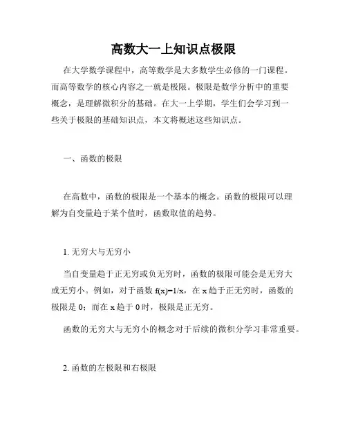 高数大一上知识点极限