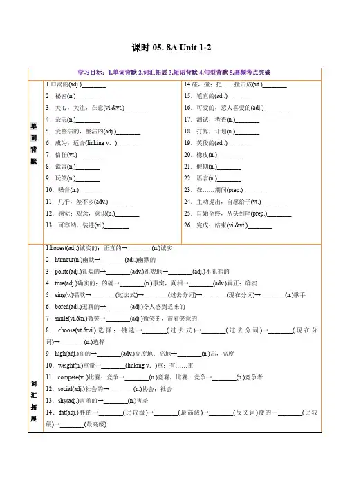 【中考英语复习之课本知识归纳(牛津译林版)】课时05