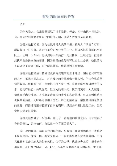黎明的眼睛阅读答案