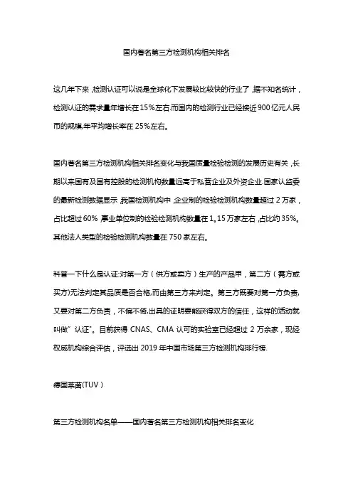 国内著名第三方检测机构相关排名