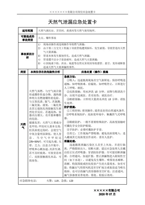 天然气泄漏应急处置卡
