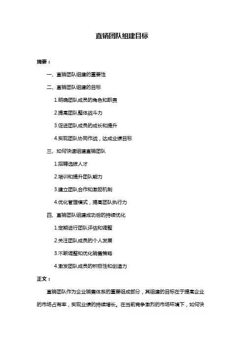 直销团队组建目标