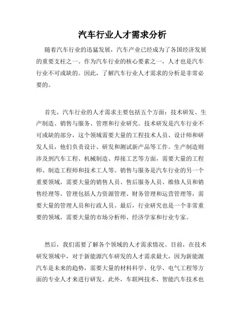 汽车行业人才需求分析