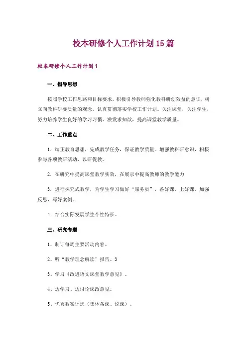 校本研修个人工作计划15篇