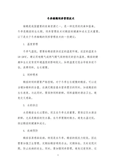 冬养雏鹅饲养管理技术
